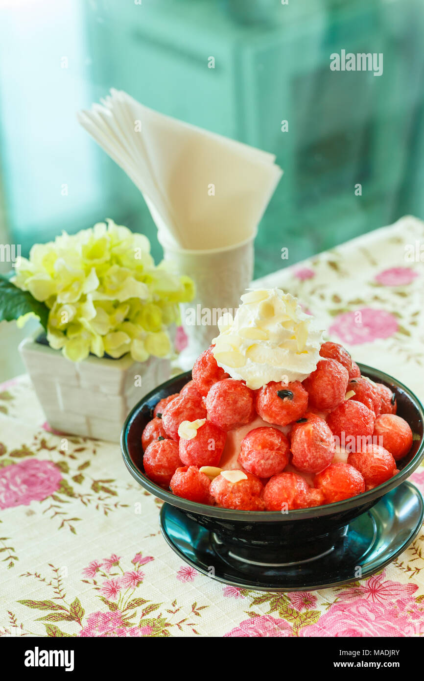 Watermelon on Shaved ice Stock Photo