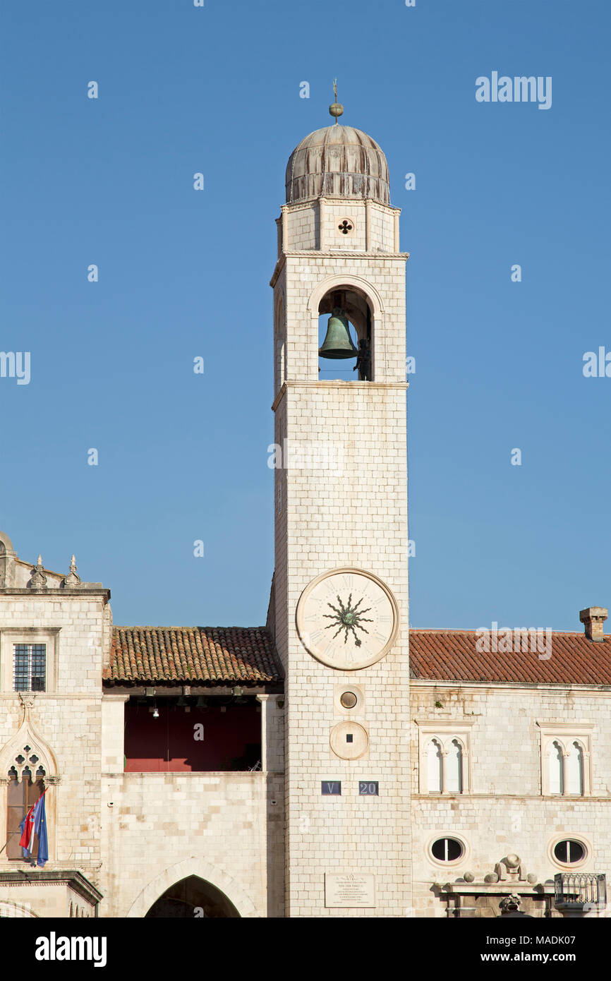 clock tower, Loggia Square, old town, Dubrovnik, Croatia Stock Photo
