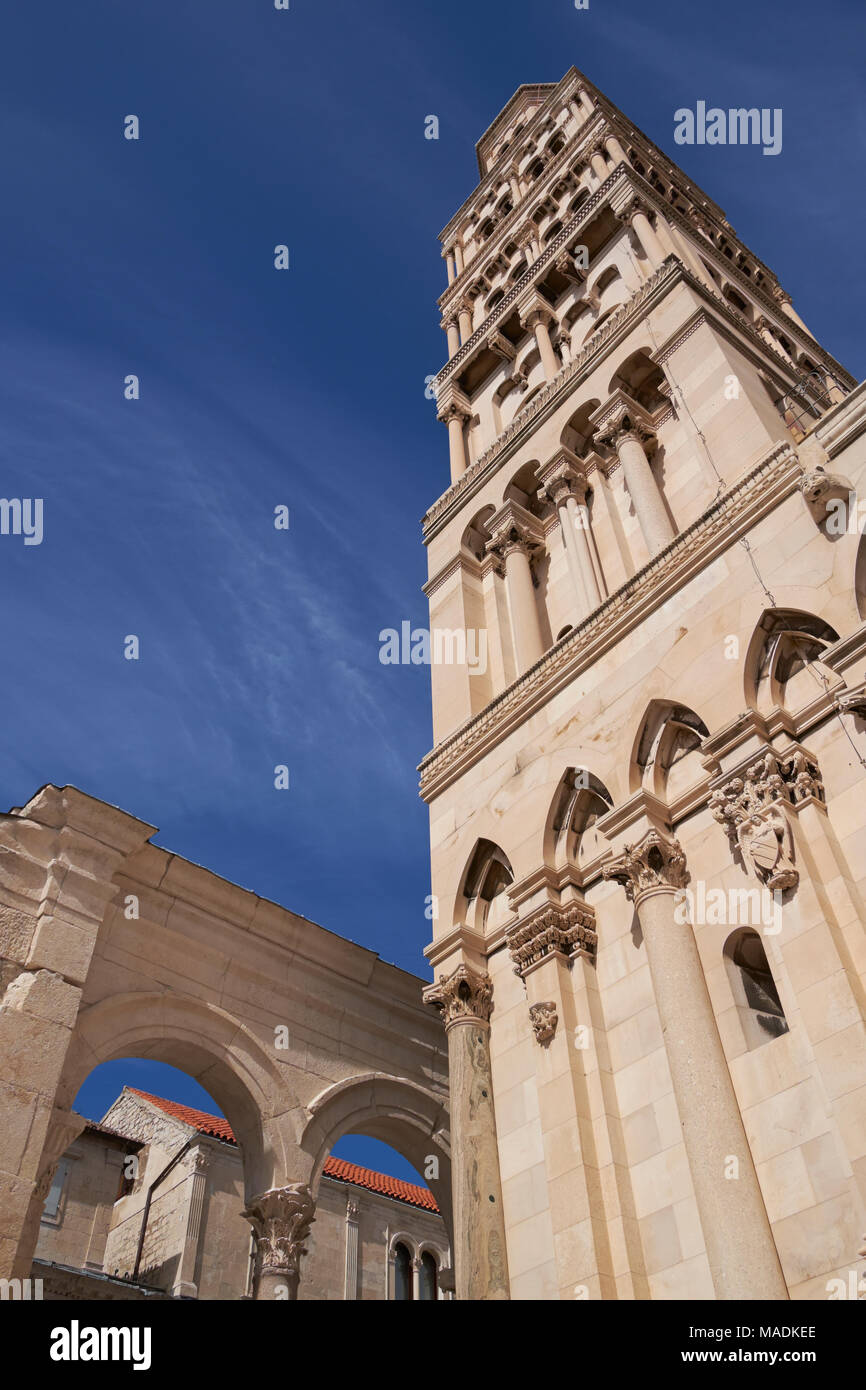 The bell tower of St Domnius Cathedral in Split, Croatia. Stock Photo
