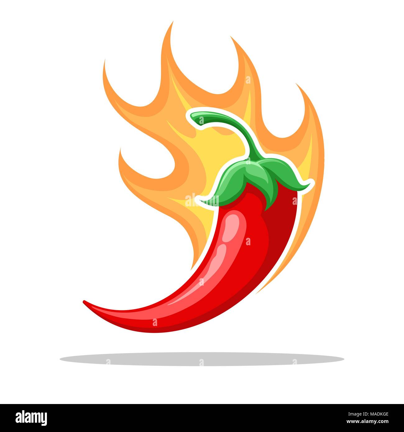 Chilli Fire Pepper Flamed Spicy Pepper Pod Burning Red Peppers Icon Vector Illustration Stock