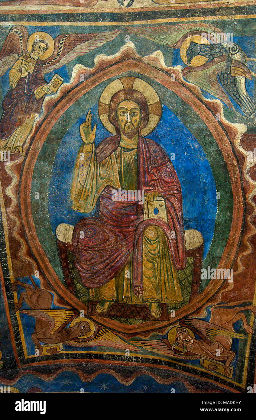 Jesus Christ Pantocrator fresco, Basilica Saint-Julien, Brioude. Haute Loire. Auvergne. France Stock Photo