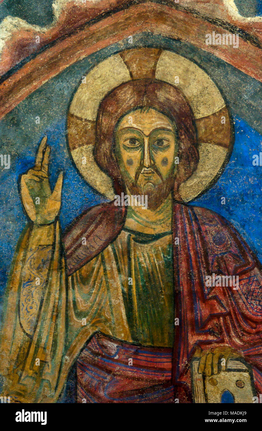 Jesus Christ Pantocrator fresco, Basilica Saint-Julien, Brioude. Haute Loire. Auvergne. France Stock Photo