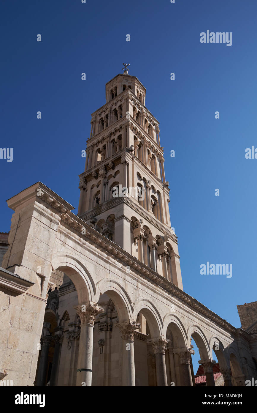 The bell tower of St Domnius Cathedral in Split, Croatia. Stock Photo