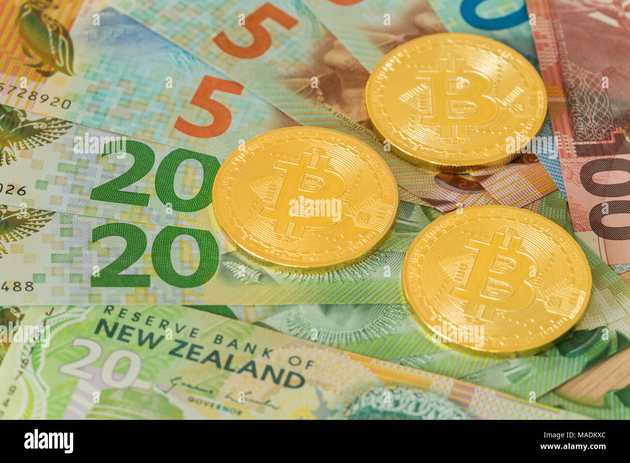 New Zealand. Money and Bitcoins Stock Photo - Alamy