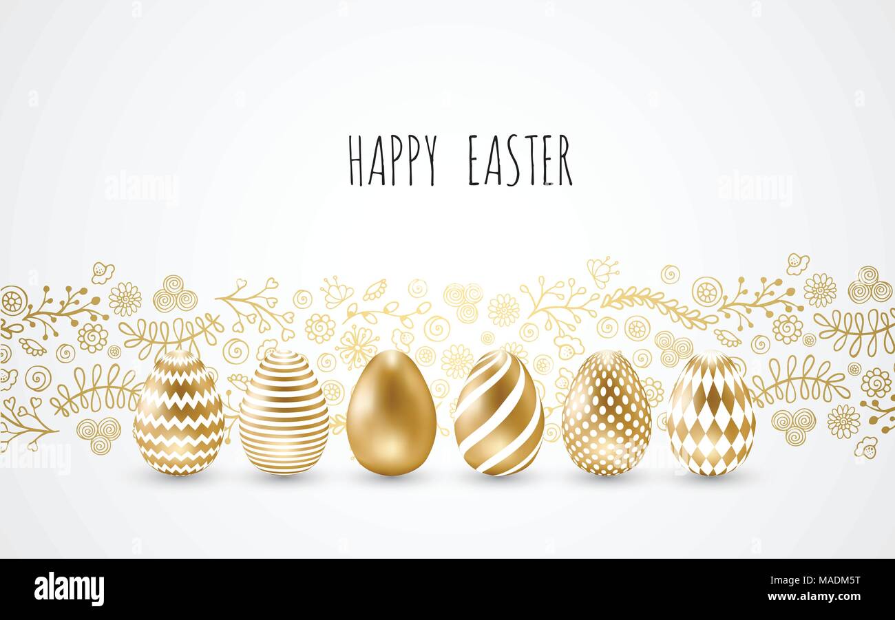 Happy Easter.Set of Easter eggs with different texture on a white background.Spring holiday. Vector Illustration.Happy easter eggs Stock Vector