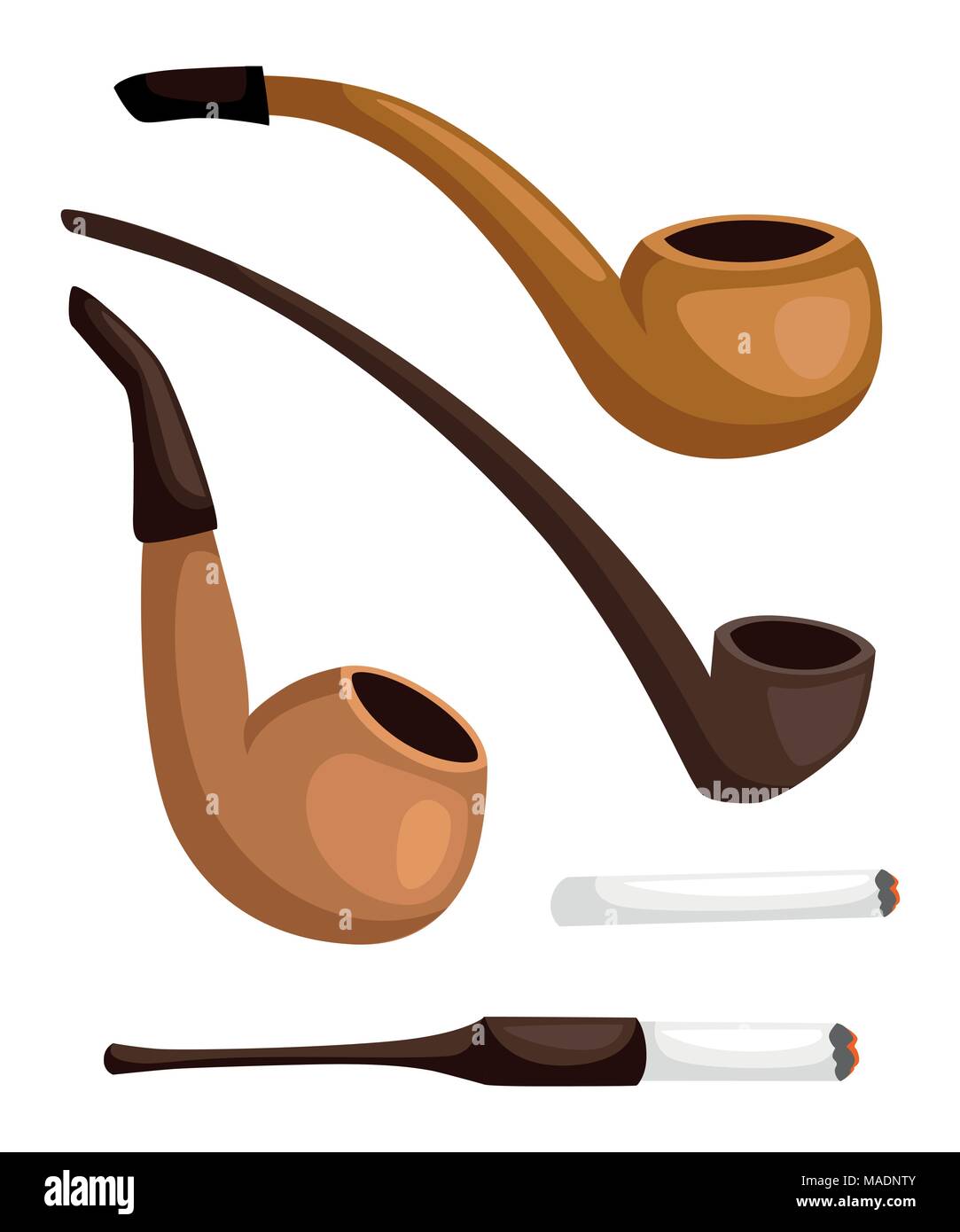 Collection of smoking pipes. Retro tobacco pipes with cigarette holder. Vector illustration isolated on white background. Website page and mobile app  Stock Vector