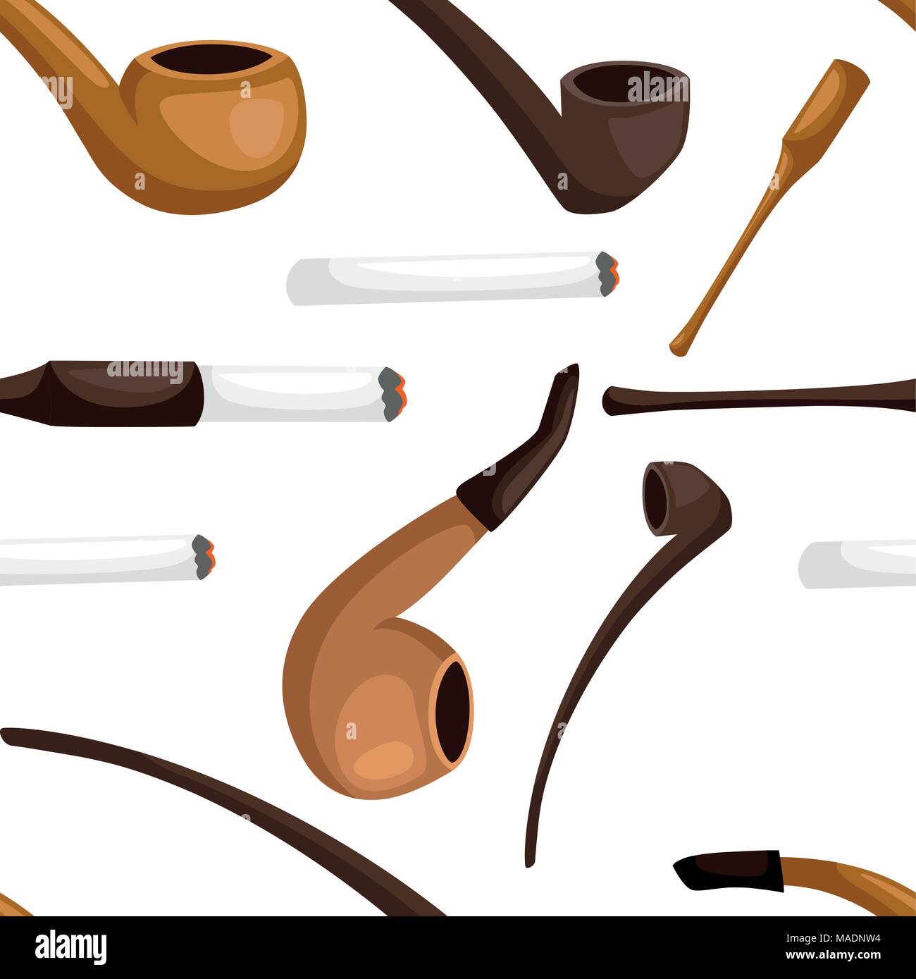 Seamless pattern of smoking pipes. Retro tobacco pipes with cigarette holder. Vector illustration isolated on white background. Website page and mobil Stock Vector
