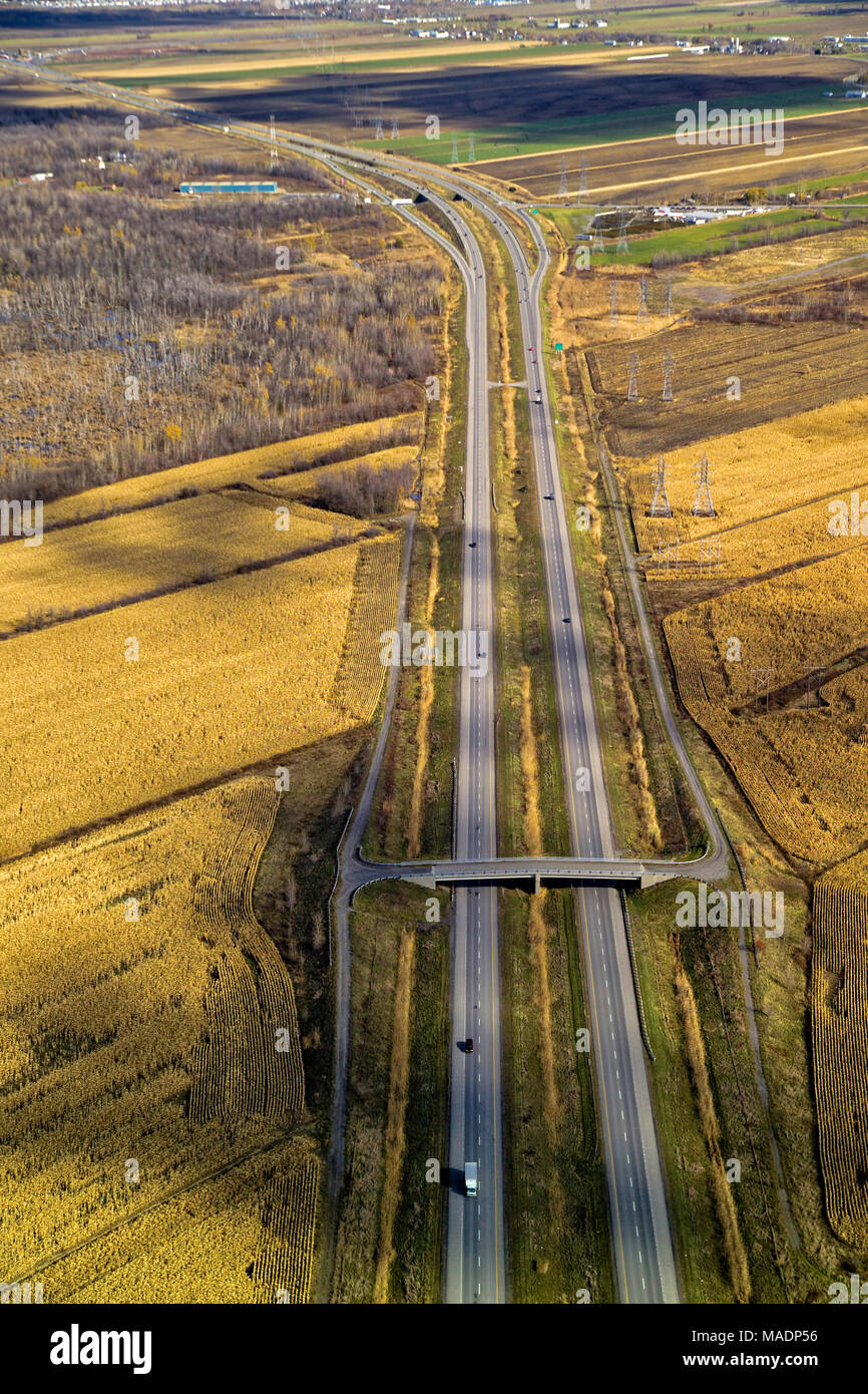 Aerial view of a highways, overpasses, ramps in the Montreal suburban area , Quebec, Canada Stock Photo