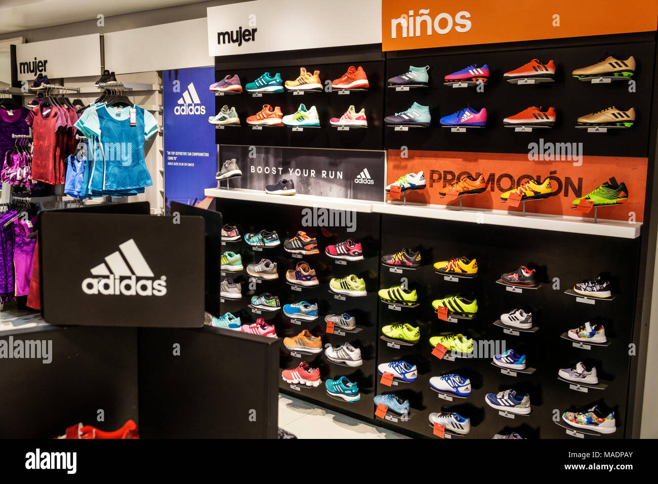 Buenos Aires Argentina,Recoleta mall,Adidas,brand store,athletic sportswear,sneakers,running shoes,women's,children's,Spanish language sign,Hispanic,A Stock Photo
