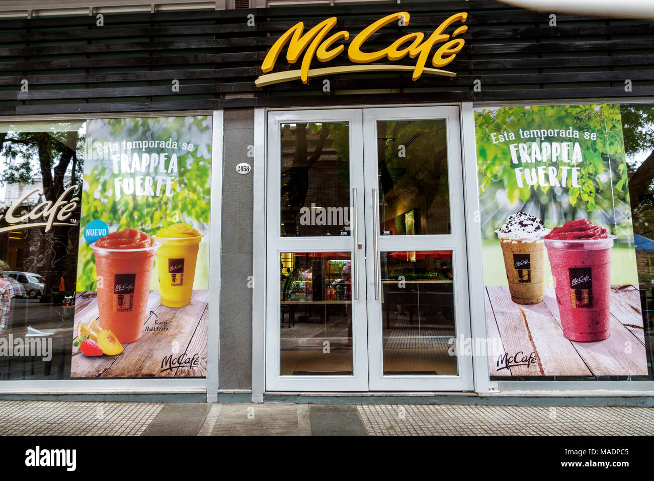 Buenos Aires Argentina,Recoleta mall,McDonald's,fast food,restaurant restaurants dining cafe cafes,McCafe,entrance,exterior outside,sign,smoothie,frap Stock Photo