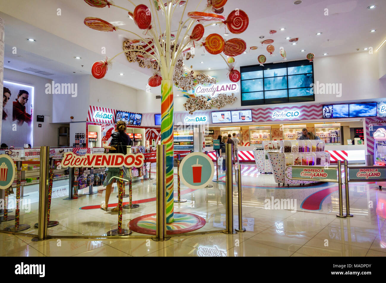 Buenos Aires Argentina,Recoleta mall,interior inside,Village Cines,multiplex movie theater theatre,cinema,snack concession,Hispanic,ARG171130304 Stock Photo