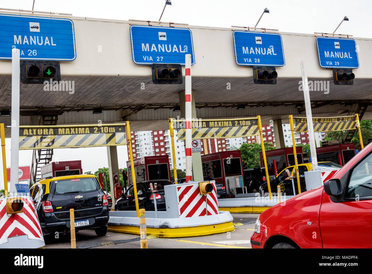 Buenos Aires Argentina,National Highway Route A002 Autopista Teniente General Pablo Riccheri,highway,toll road collection area,car cars,visitors trave Stock Photo