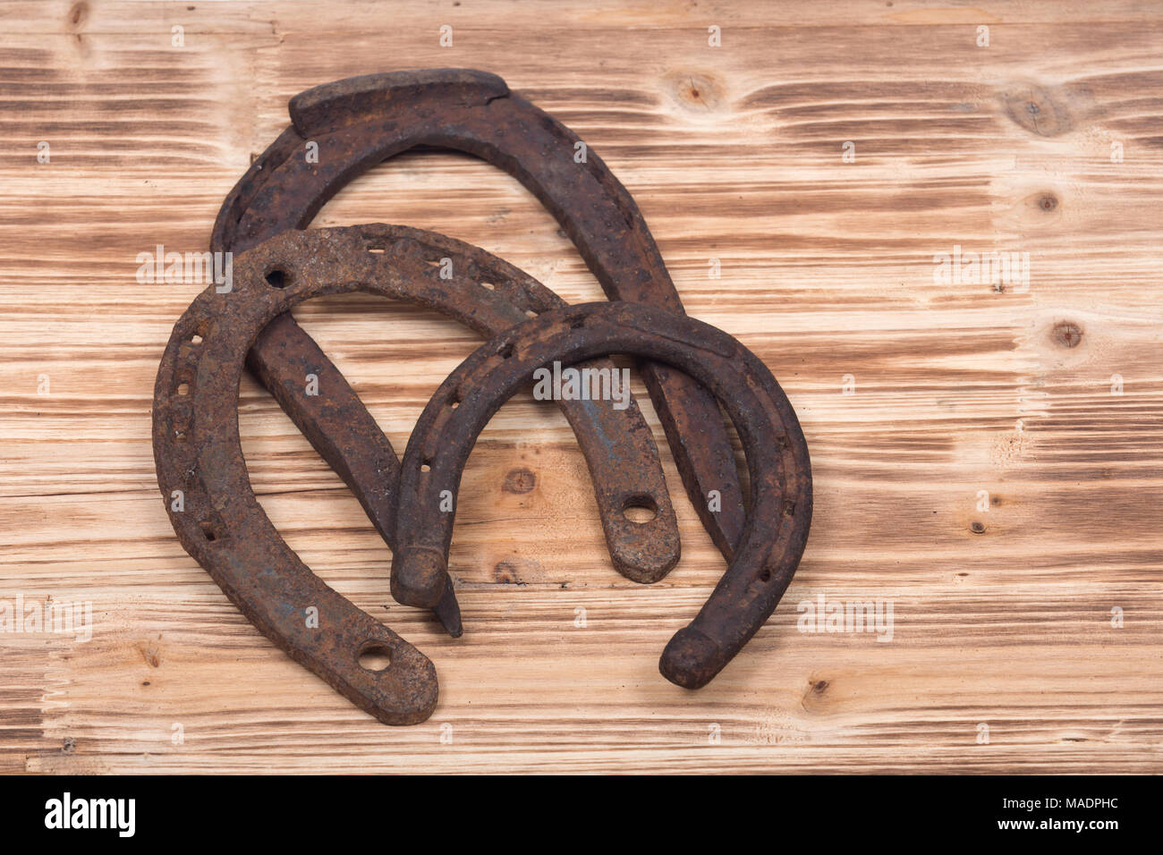 Old Rusty Vintage Good Luck Horseshoe On Wooden Tray Like