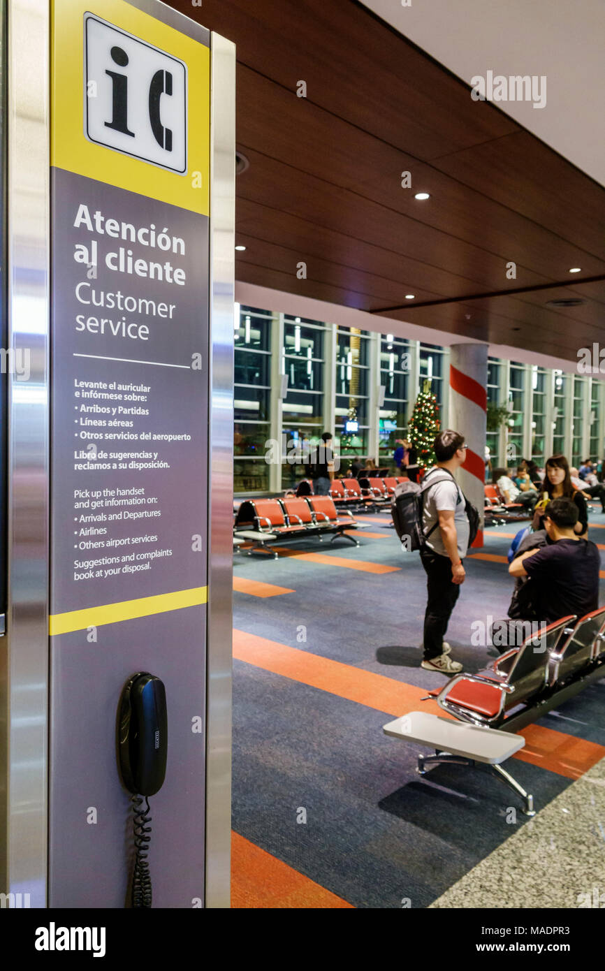 Buenos Aires Argentina,Ministro Pistarini International Airport Ezeiza EZE,terminal gate,interior inside,customer service station,phone,Hispanic,ARG17 Stock Photo