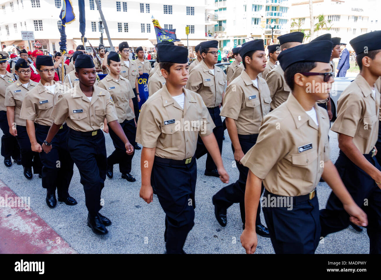Florida, FL South, Miami Beach, Veterans Day, parade staging area