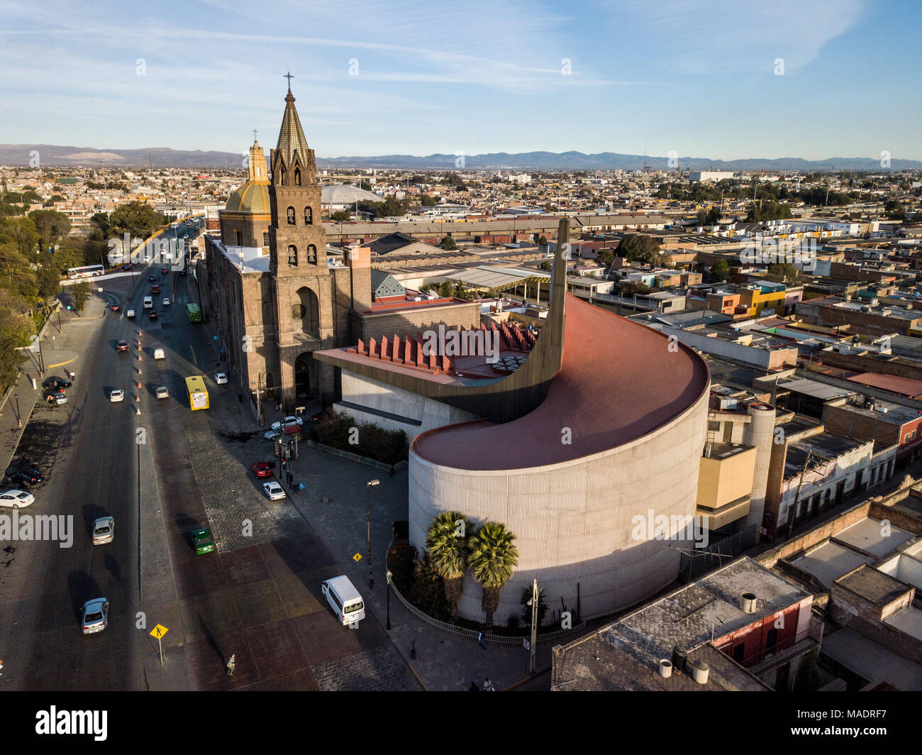 Diffusion Cultural Center of I.P.B.A. Raúl Gamboa and Iglesia de San Jose, San Luis Potosi, Mexico Stock Photo