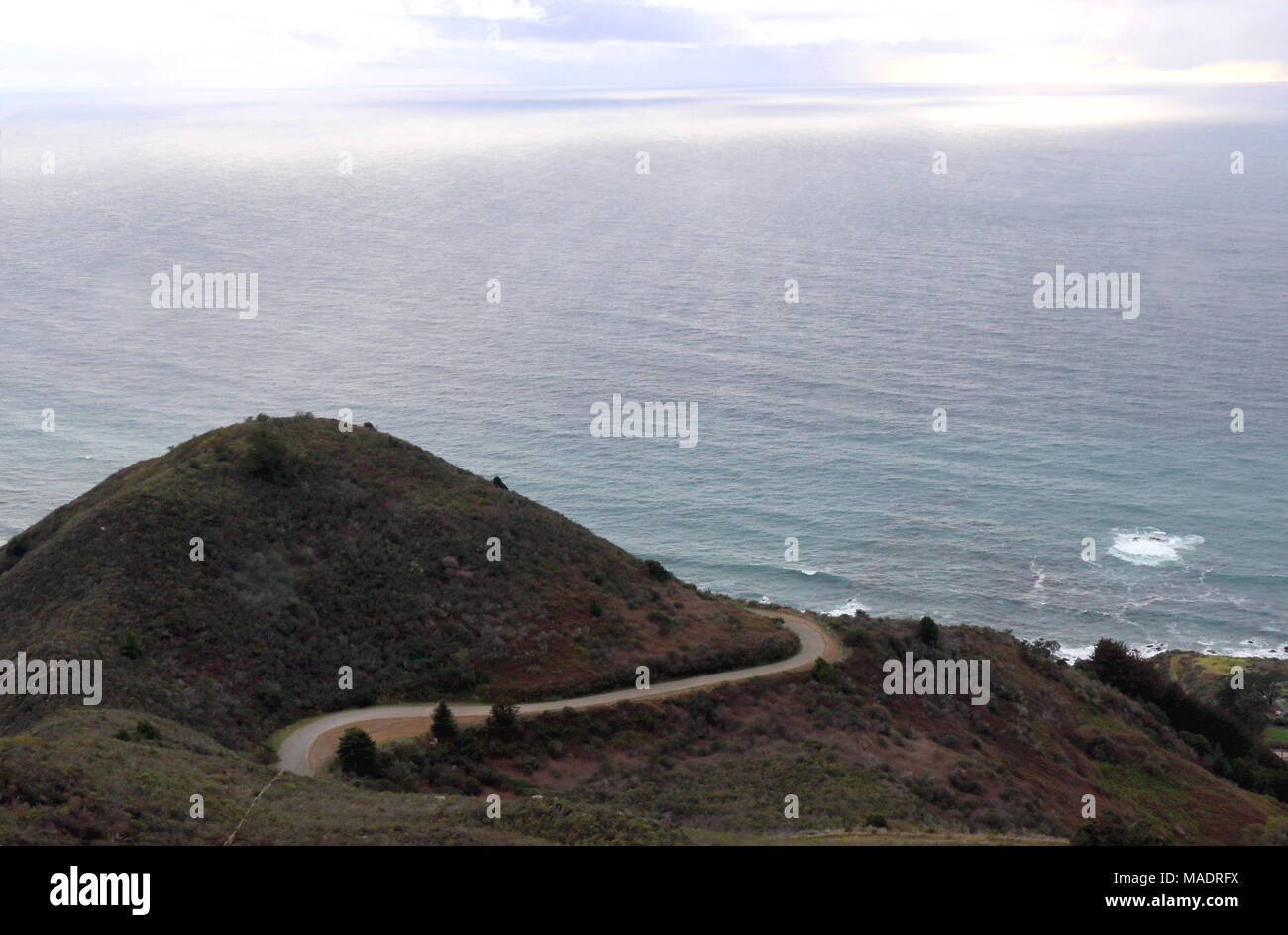 Nacimiento Fergusson Road, dramatic road winding down to Highway 1 at  Big Sur, California. Stock Photo