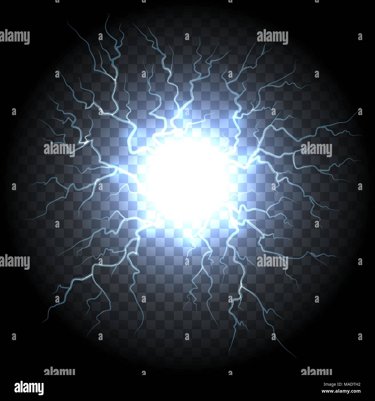 Ball lightning. Electric vector lightning flash explosion, electrical