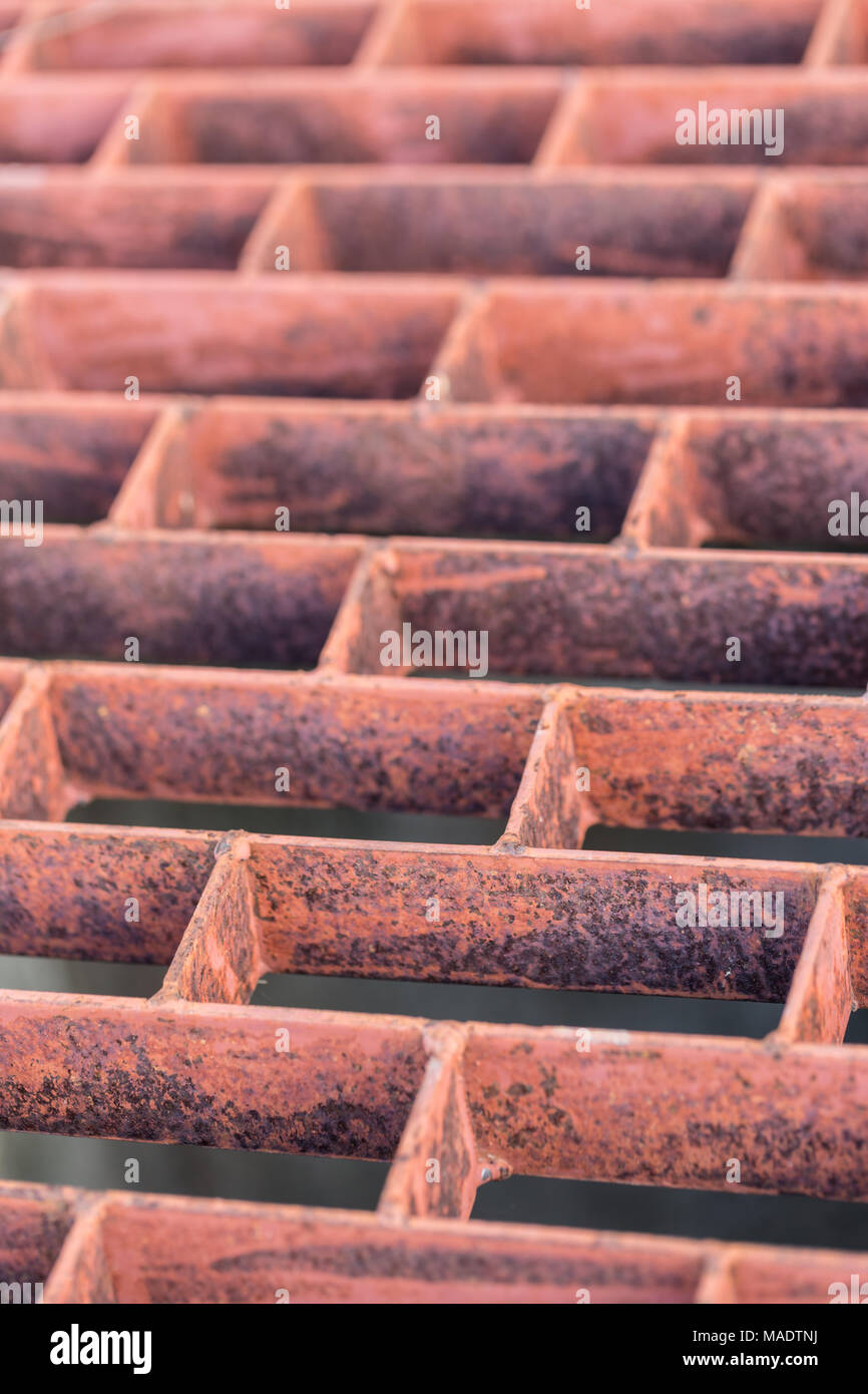 Close up Rust steel grating of drain cover Stock Photo Alamy