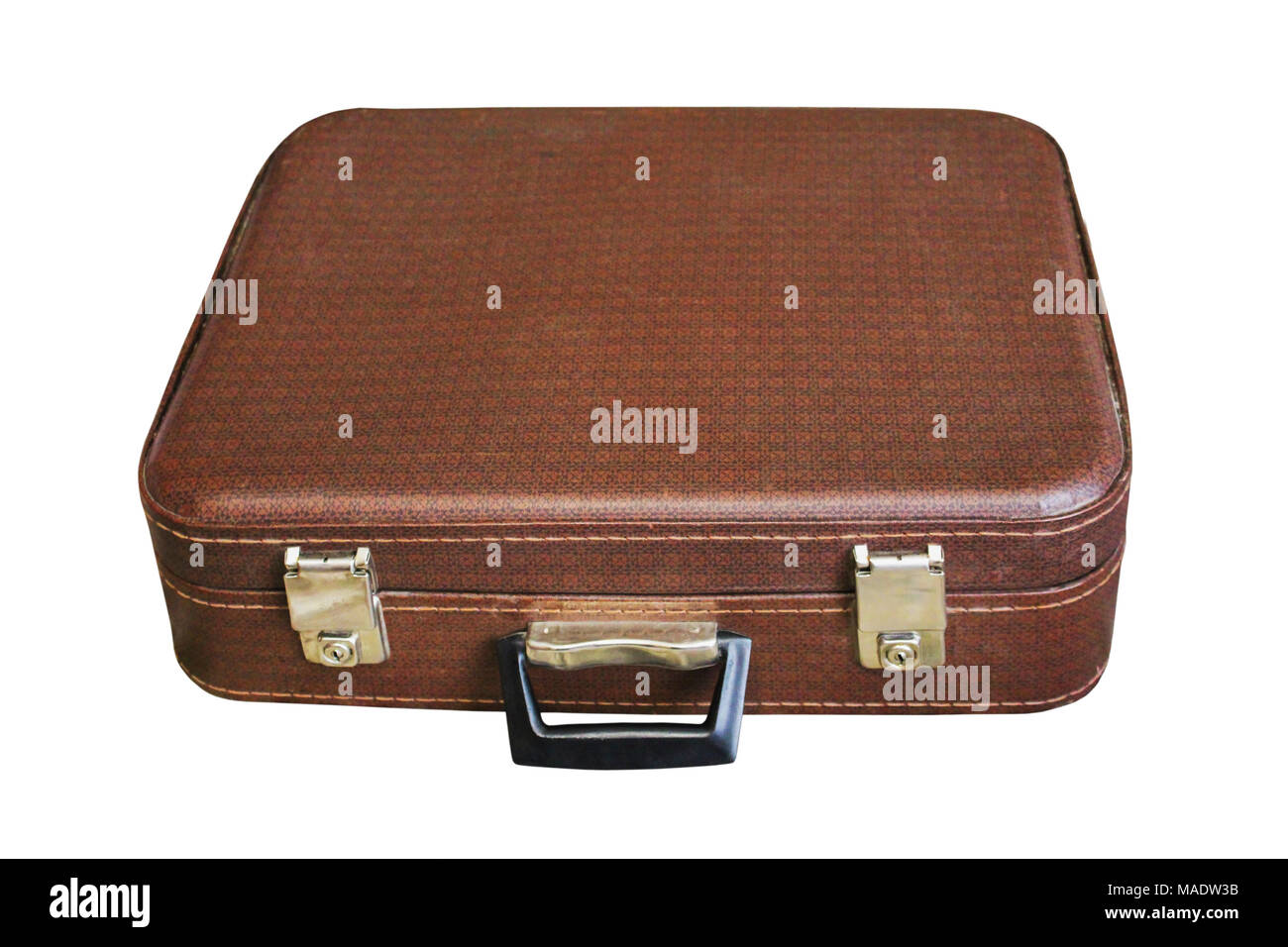Old brown suitcase isolated on white background. Stock Photo
