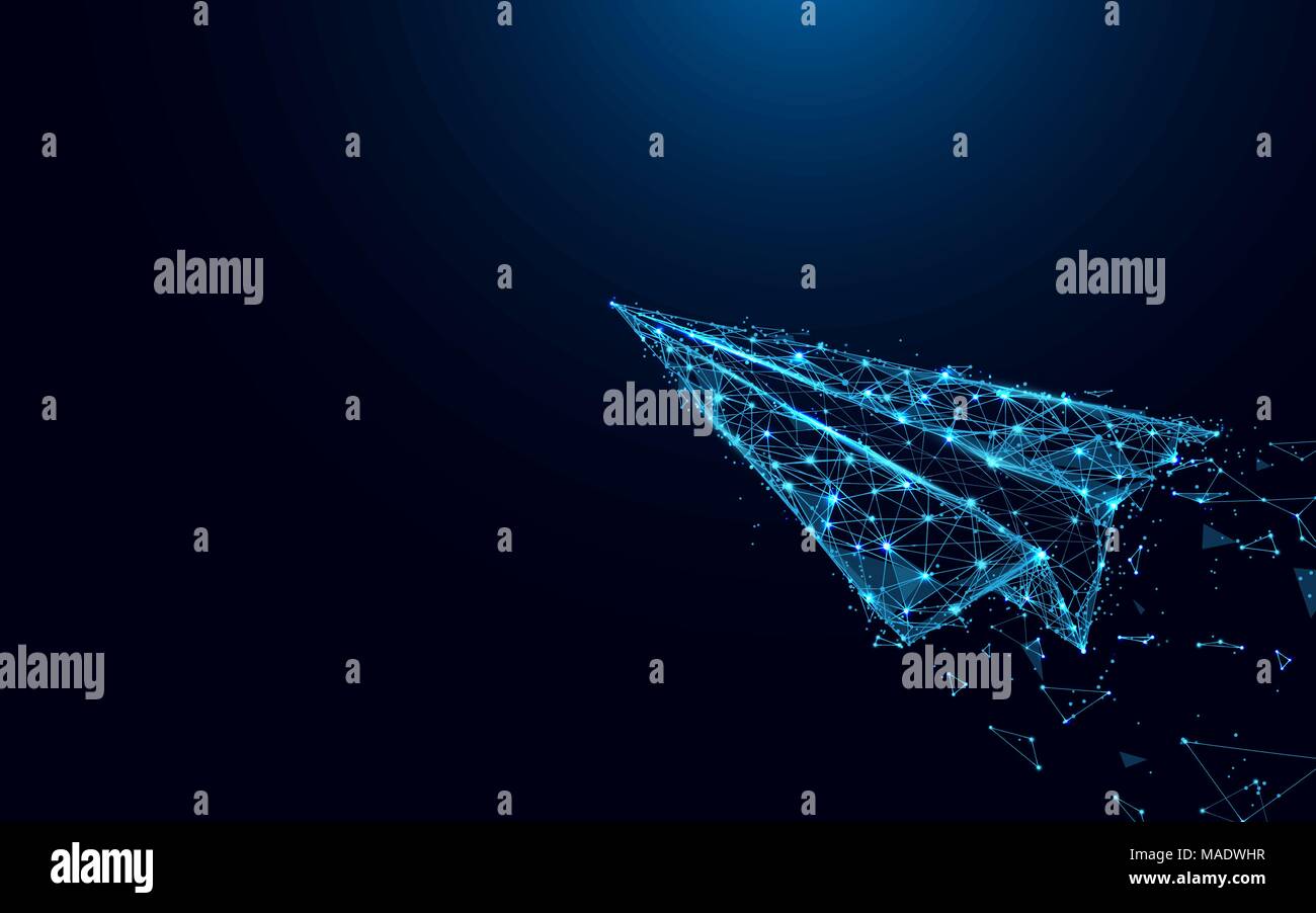 Abstract shark form lines and triangles, point connecting network on blue background. Illustration vector Stock Vector