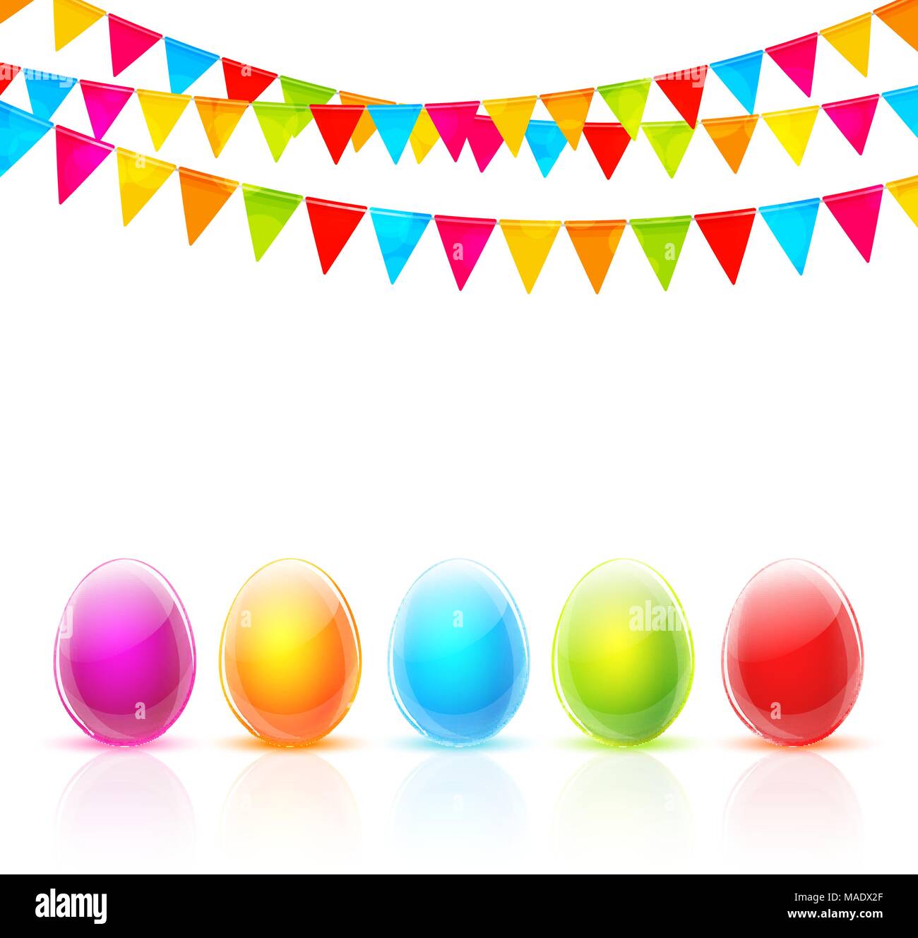 Happy Easter greeting card with colorful eggs and flags Stock Vector