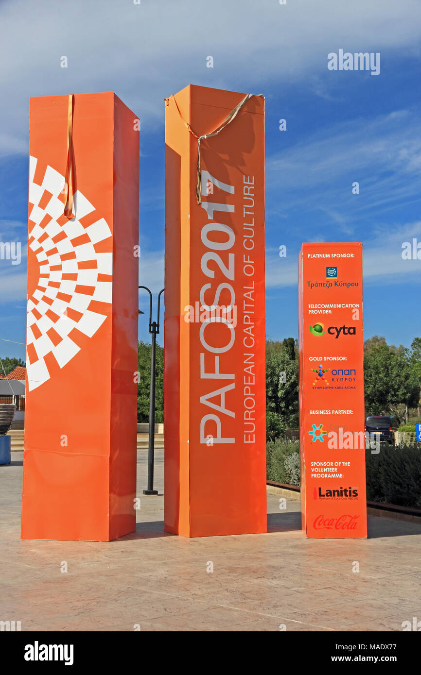 Advertising columns publicising Pafos 2017 European Capital of Culture ...