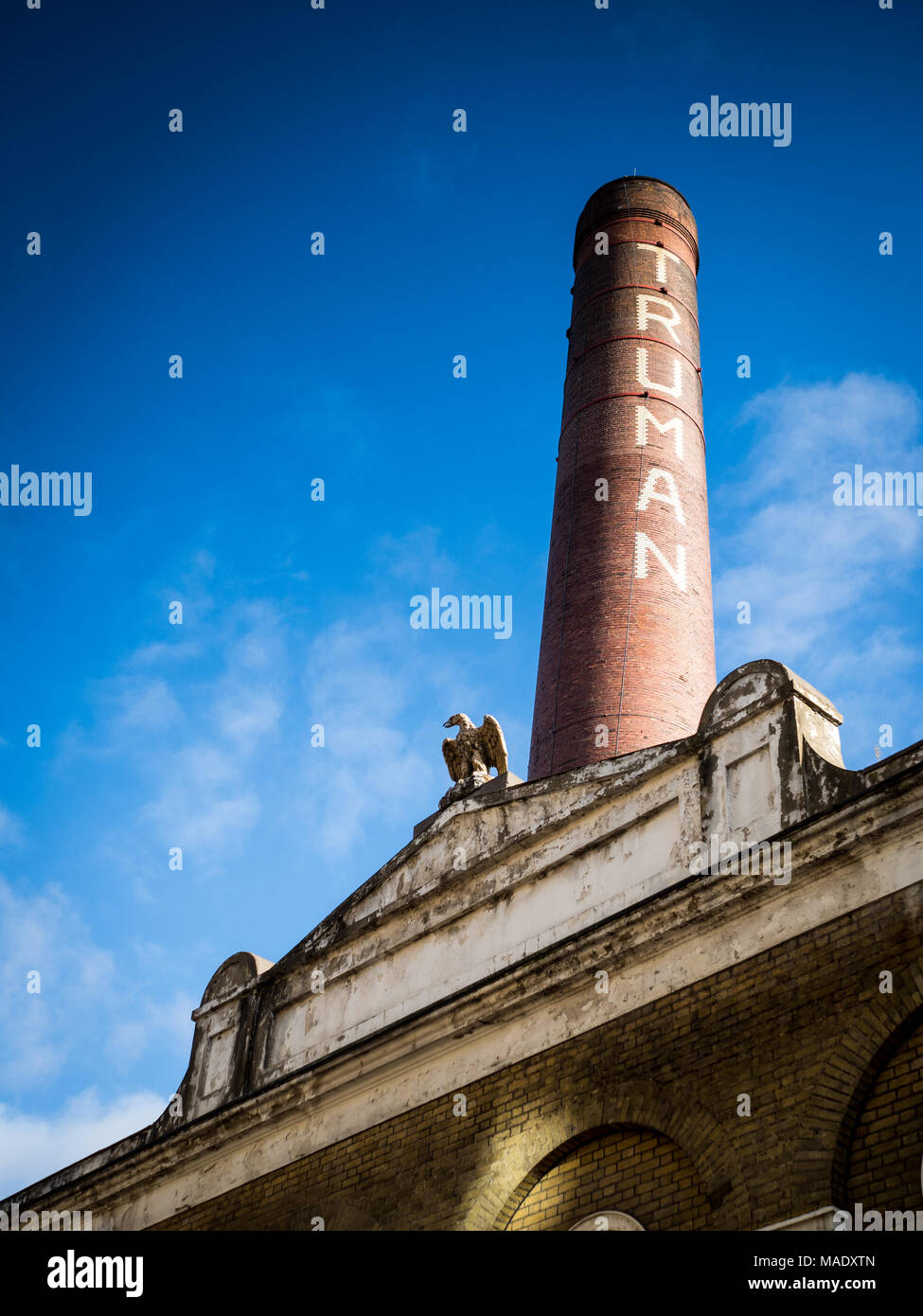 Brick Lane London - The Old Truman Brewery in London’s Popular Brick Lane area, Shoreditch, East London. Stock Photo