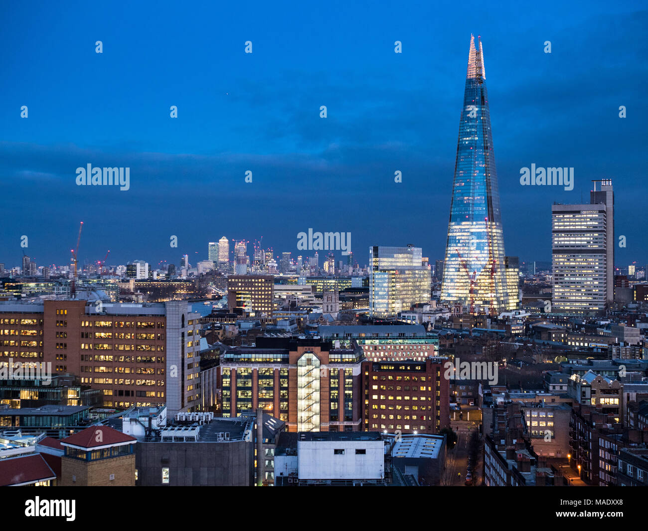 London Skyline London Cityscape across South East London showing the Shard tower through to Canary Wharf in East London Stock Photo