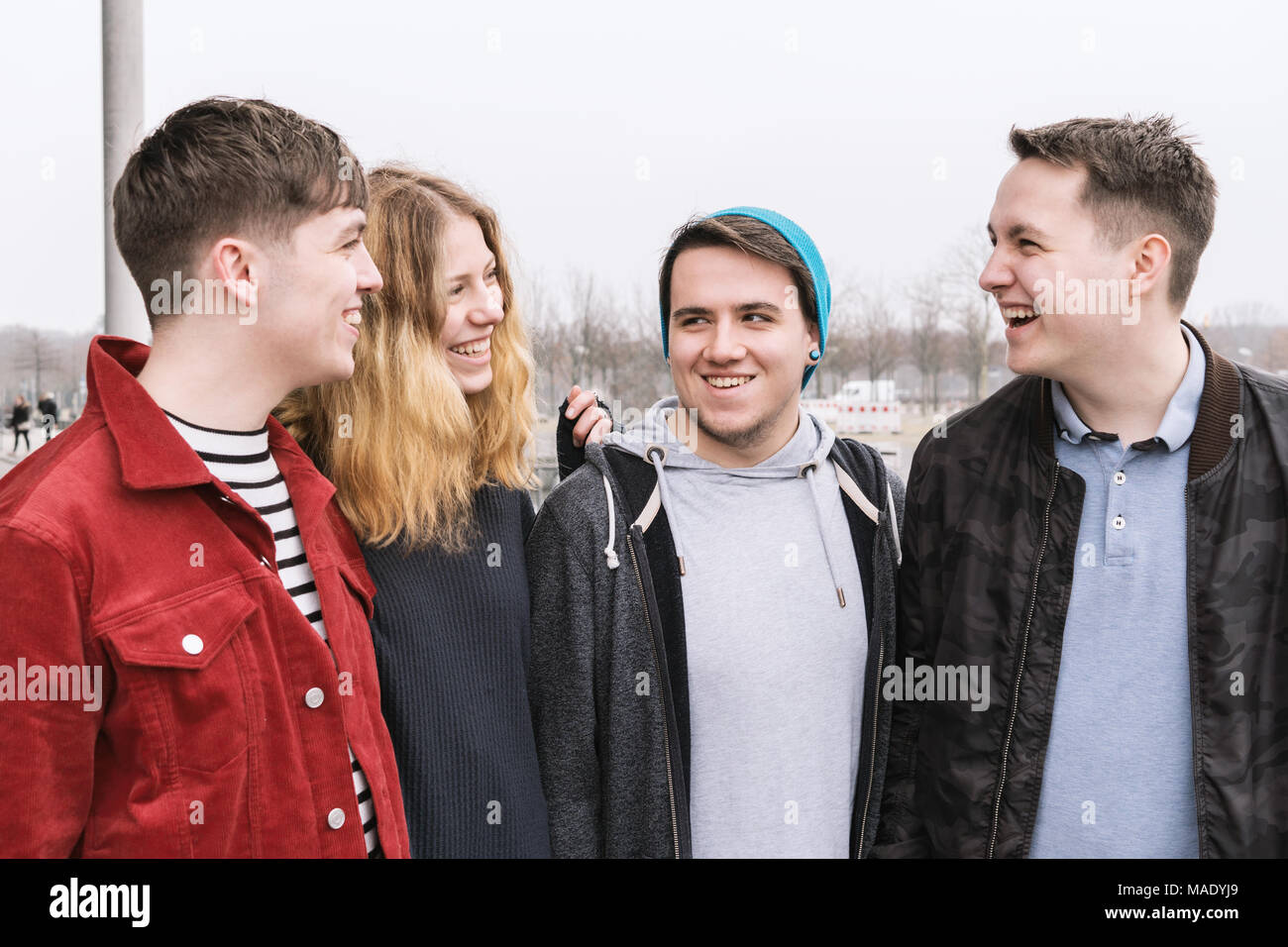 group of young friends having fun and laughing together Stock Photo