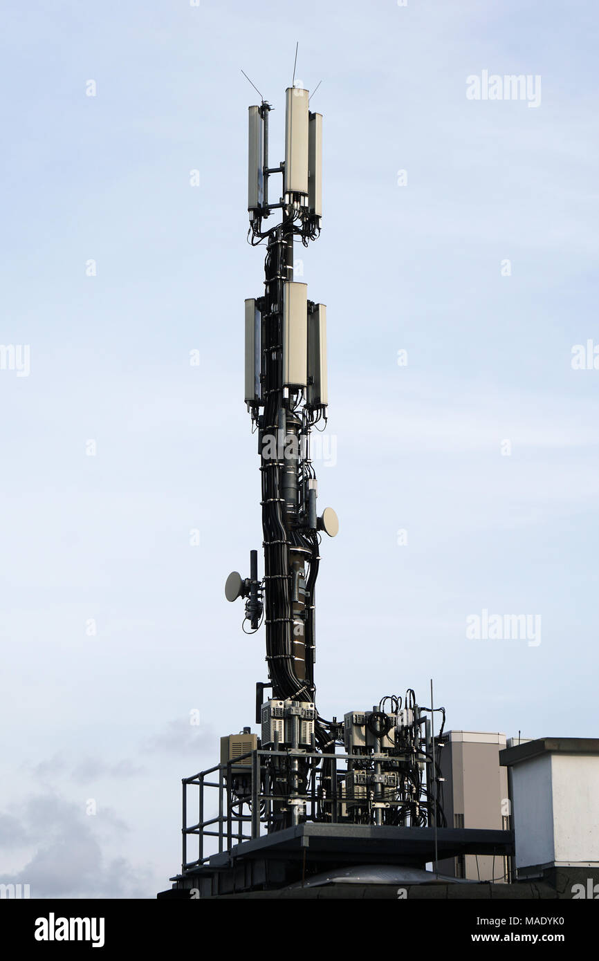 rooftop mobile communication antenna Stock Photo