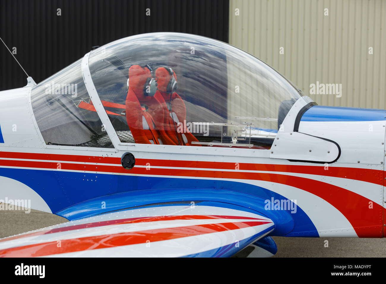 small plane standing in shed Stock Photo