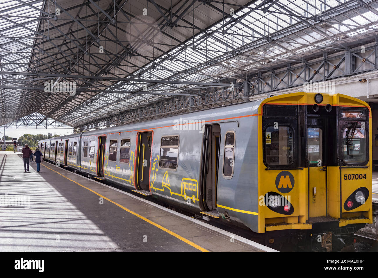 Merseyrail electric train Southport station. Stock Photo