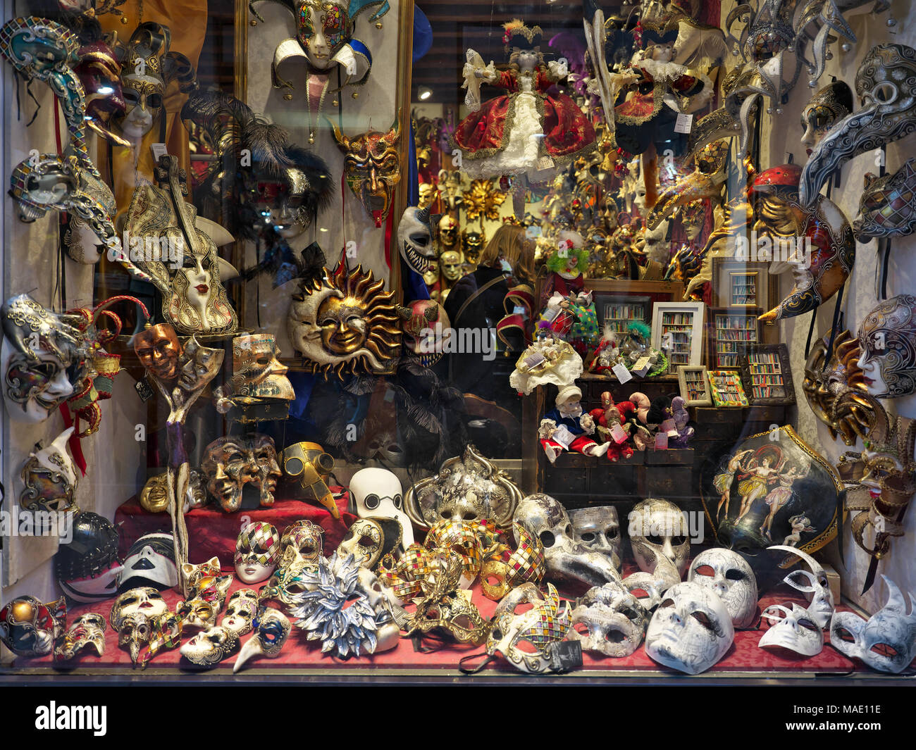 Shop window display of masks in Venice Stock Photo