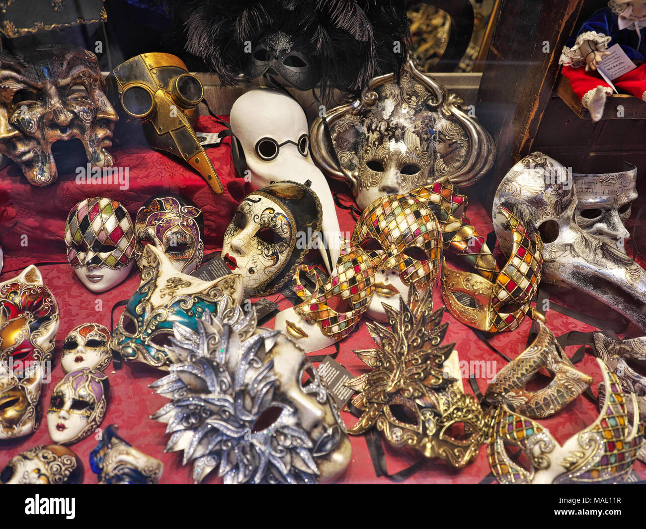Shop window display of masks in Venice Stock Photo