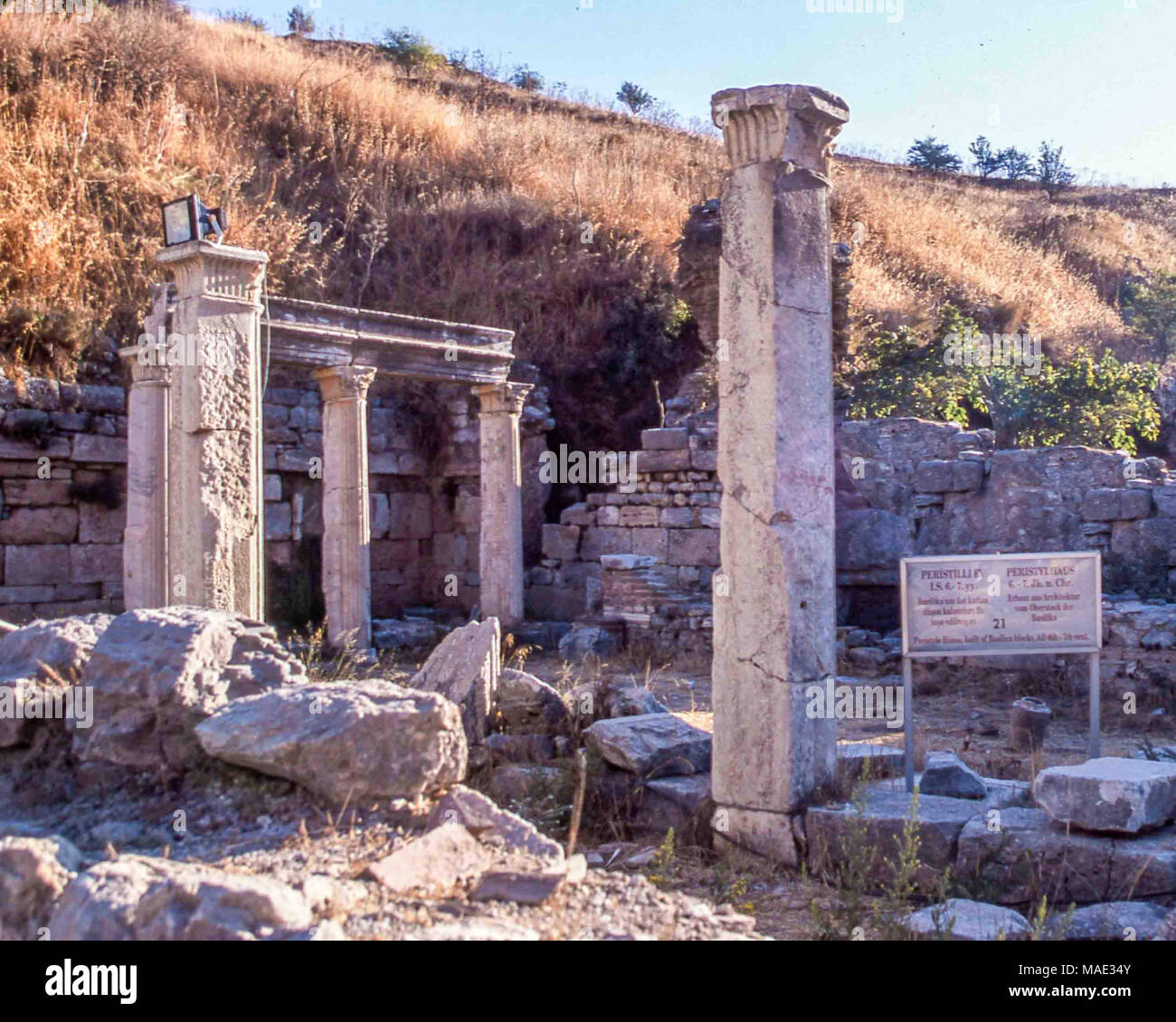 Remains of a Peristyle house built of basilica blocks in Ephesus, Turkey. An ancient Greek city on the Ionian coast in Turkey, dating to the 10th century BC, Ephesus was a religious, cultural and commercial center noted for its temples and architecture. 12th Oct, 2004. Its ruins are now a favorite international tourist attraction and a UNESCO World Heritage Site Credit: Arnold Drapkin/ZUMA Wire/Alamy Live News Stock Photo