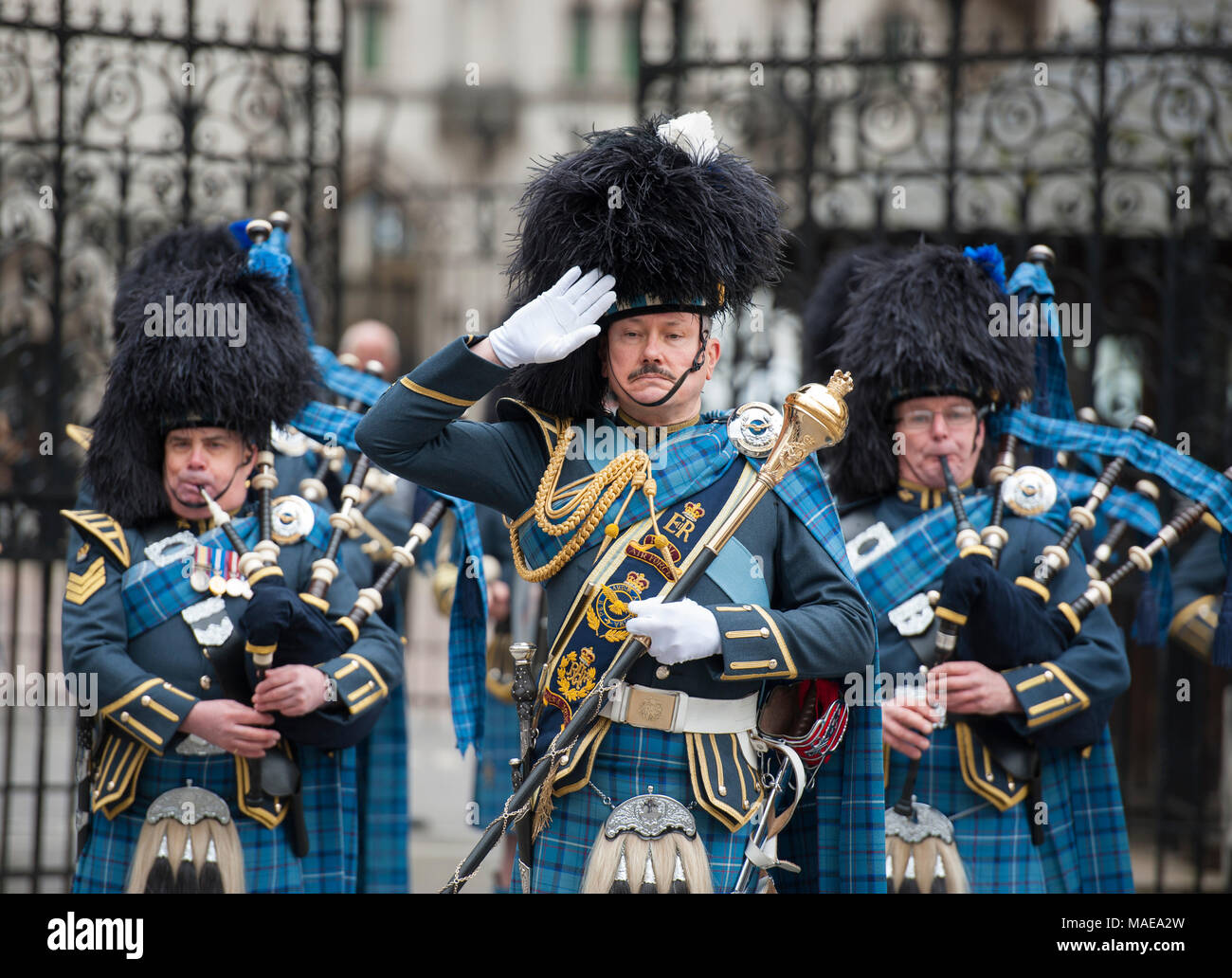 Royal Courts of Justice, London, UK. 1 April 2018. The RAF100 Baton