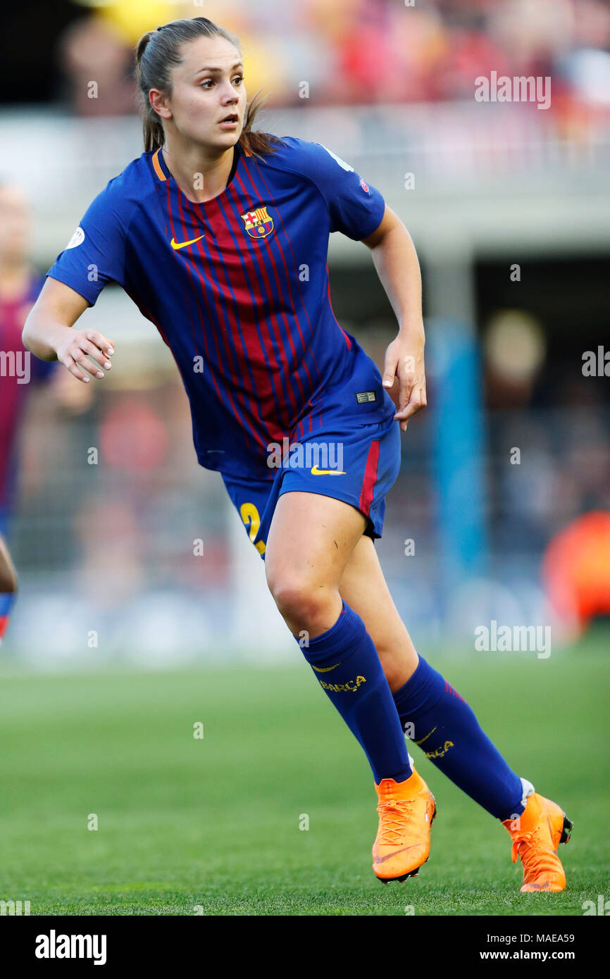 Barcelona, Spain. Credit: D. 28th Mar, 2018. Lieke Martens (Barcelona)  Football/Soccer : UEFA Women's Champions League match between FC Barcelona  Femenino 0-1 Olympique Lyonnais at Mini Estadi in Barcelona, Spain. Credit:  D .