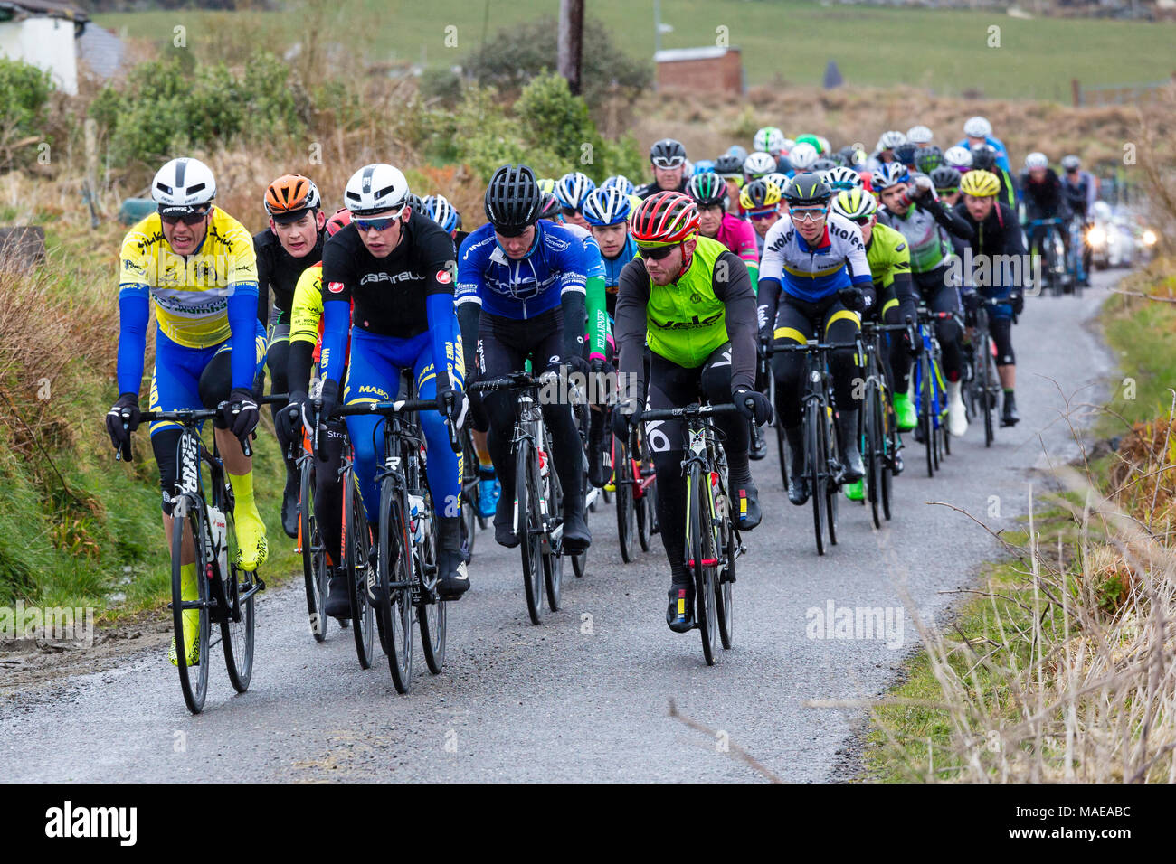 Ras Mumhan, Munster cycle race on Valentia Island, County Kerry, Ireland Easter Sunday 1 April 2018 Stock Photo