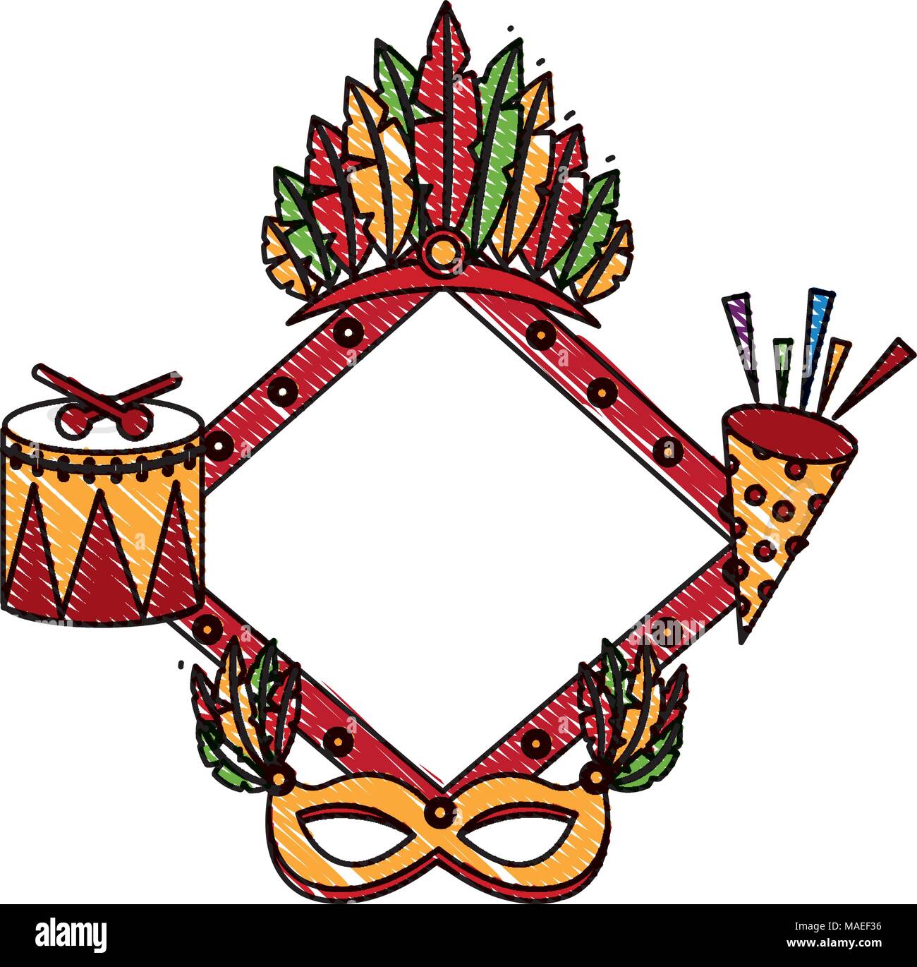 diamond frame with carnival elements vector illustration design Stock Vector