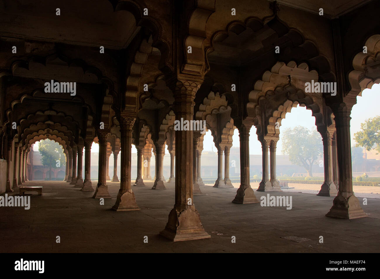Diwan-i-Am - Hall of Public Audience in Agra Fort, Uttar Pradesh, India. The fort was built primarily as a military structure, but was later upgraded  Stock Photo