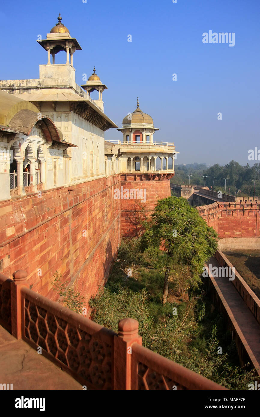 View of Musamman Burj in Agra Fort, Uttar Pradesh, India. The fort was built primarily as a military structure, but was later upgraded to a palace. Stock Photo
