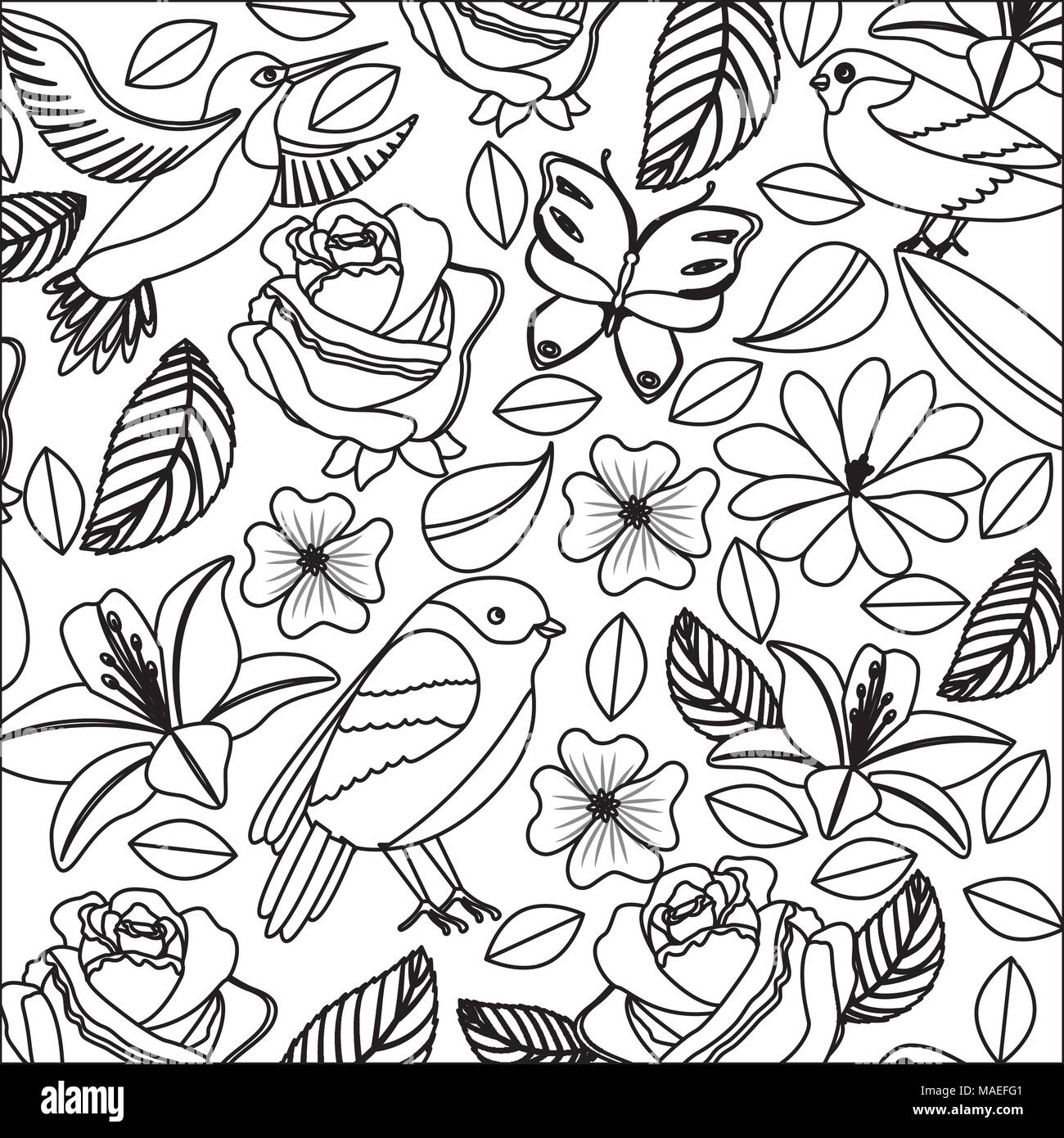 background vintage delicate flowers birds butterflies vector illustration Stock Vector