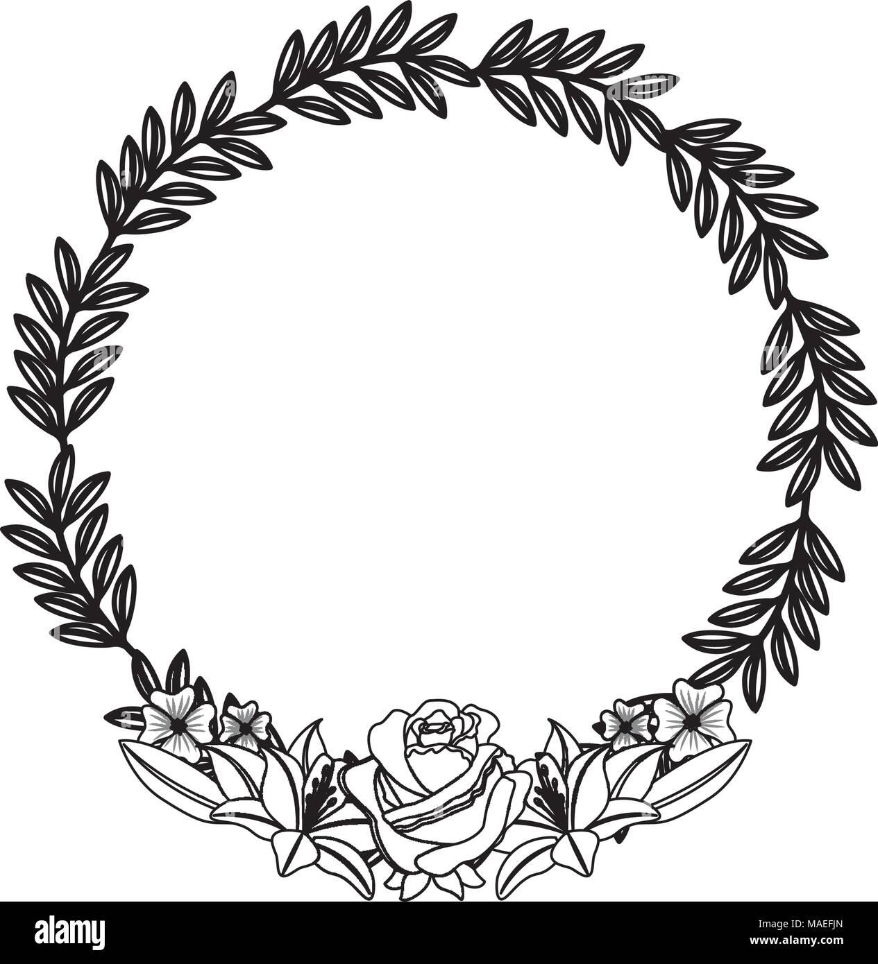floral wreath roses and lilies decoration branches vector illustration  Stock Vector Image \u0026 Art - Alamy, image size:1265x1390