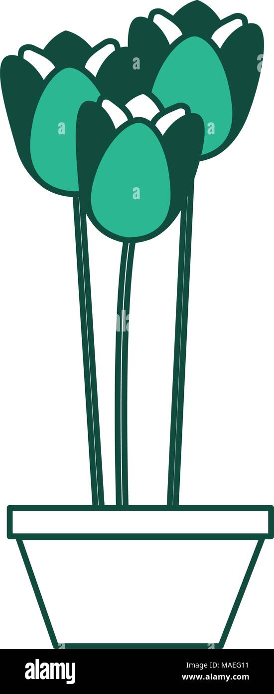 flowers tulips in a pot decoration icon vector illustration green ...