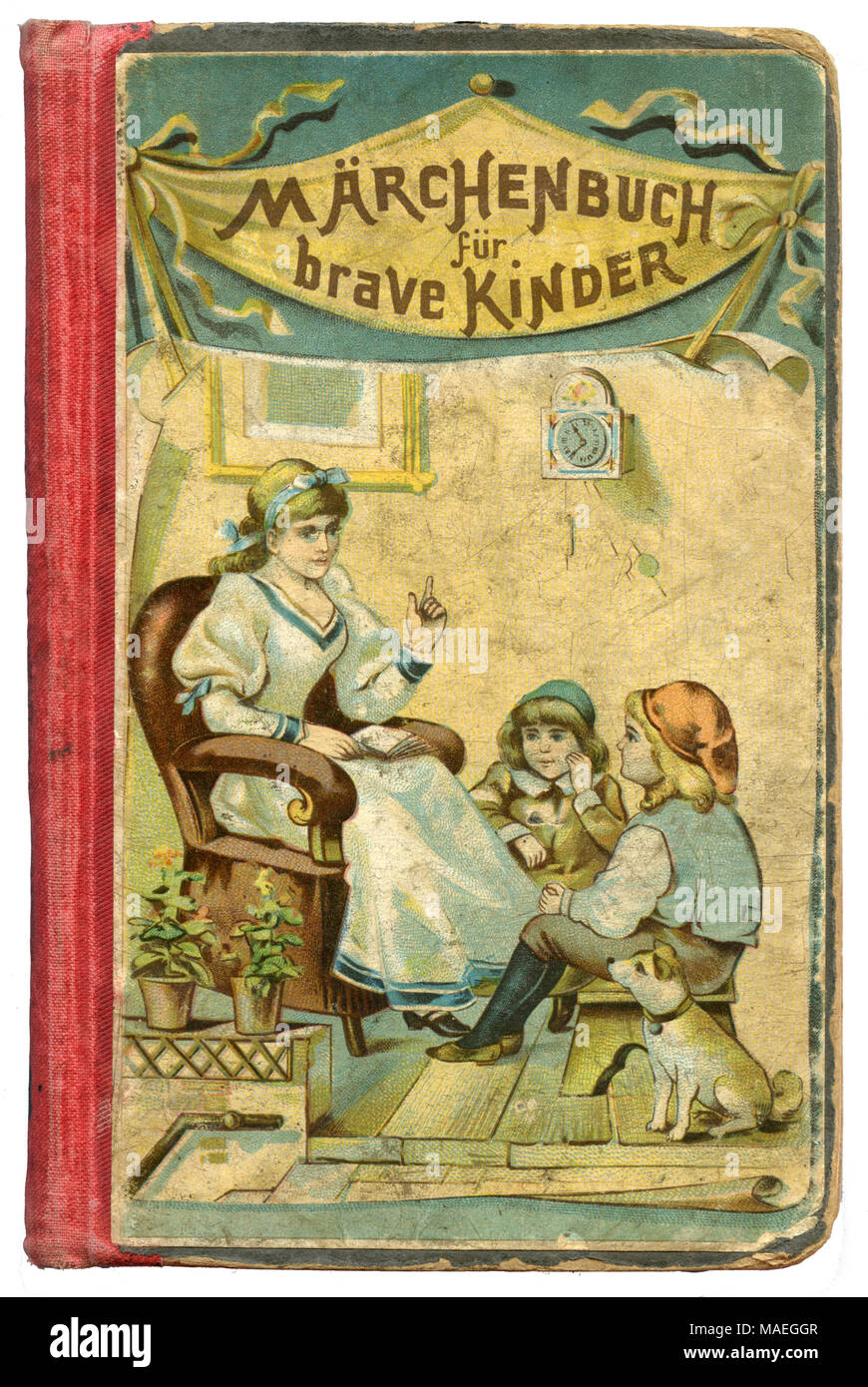 Cover of the book 'storybook for good children', thumbed, with triggered corners, , created , published 1875 Stock Photo