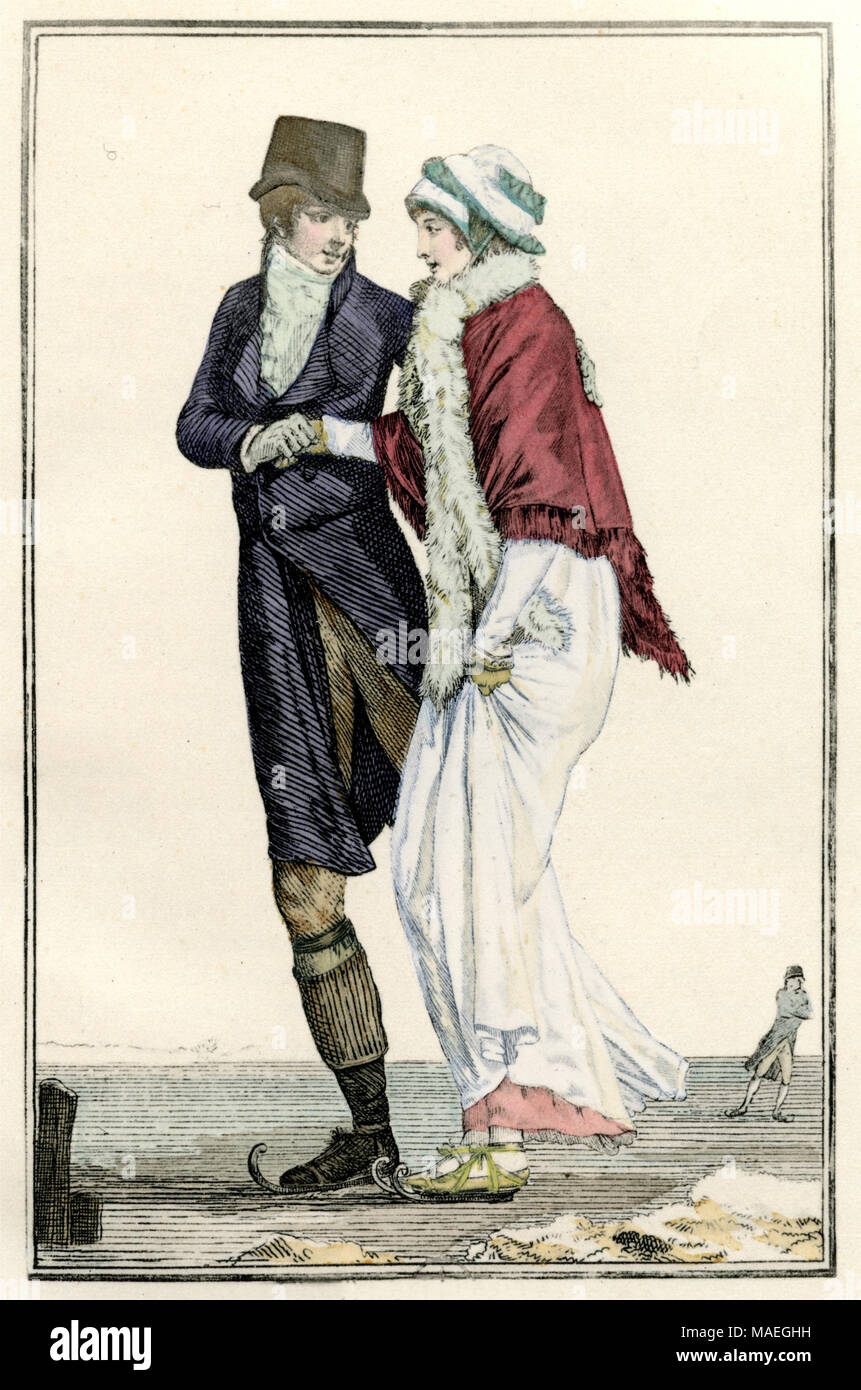 Men's and women's fashion from L'écolière craintive. Le Mésangère, Paris 1800, , created , published Stock Photo