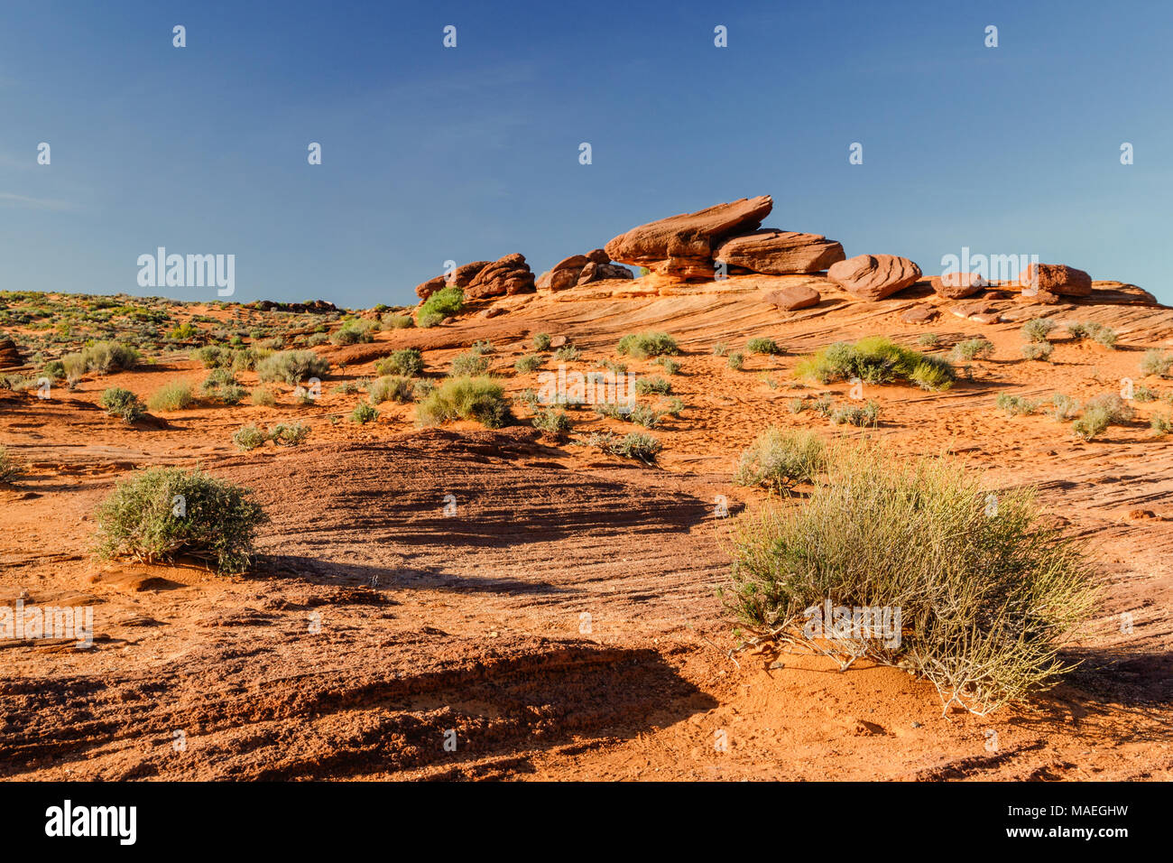 Orange sandstone desert and rock formations near Grand Canyon, Arizona Stock Photo