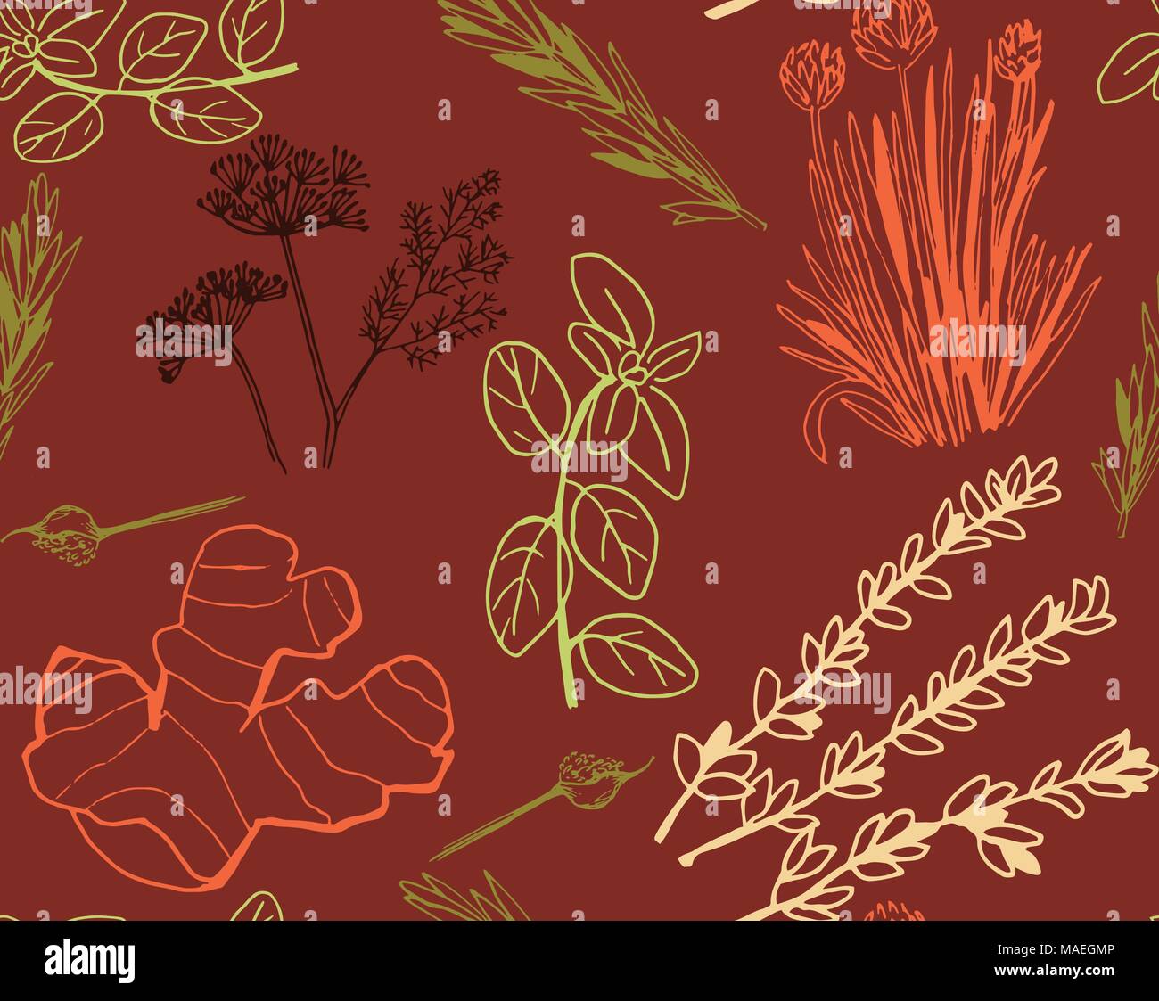 Herbs and medicinal plants seamless pattern Stock Vector Image & Art ...