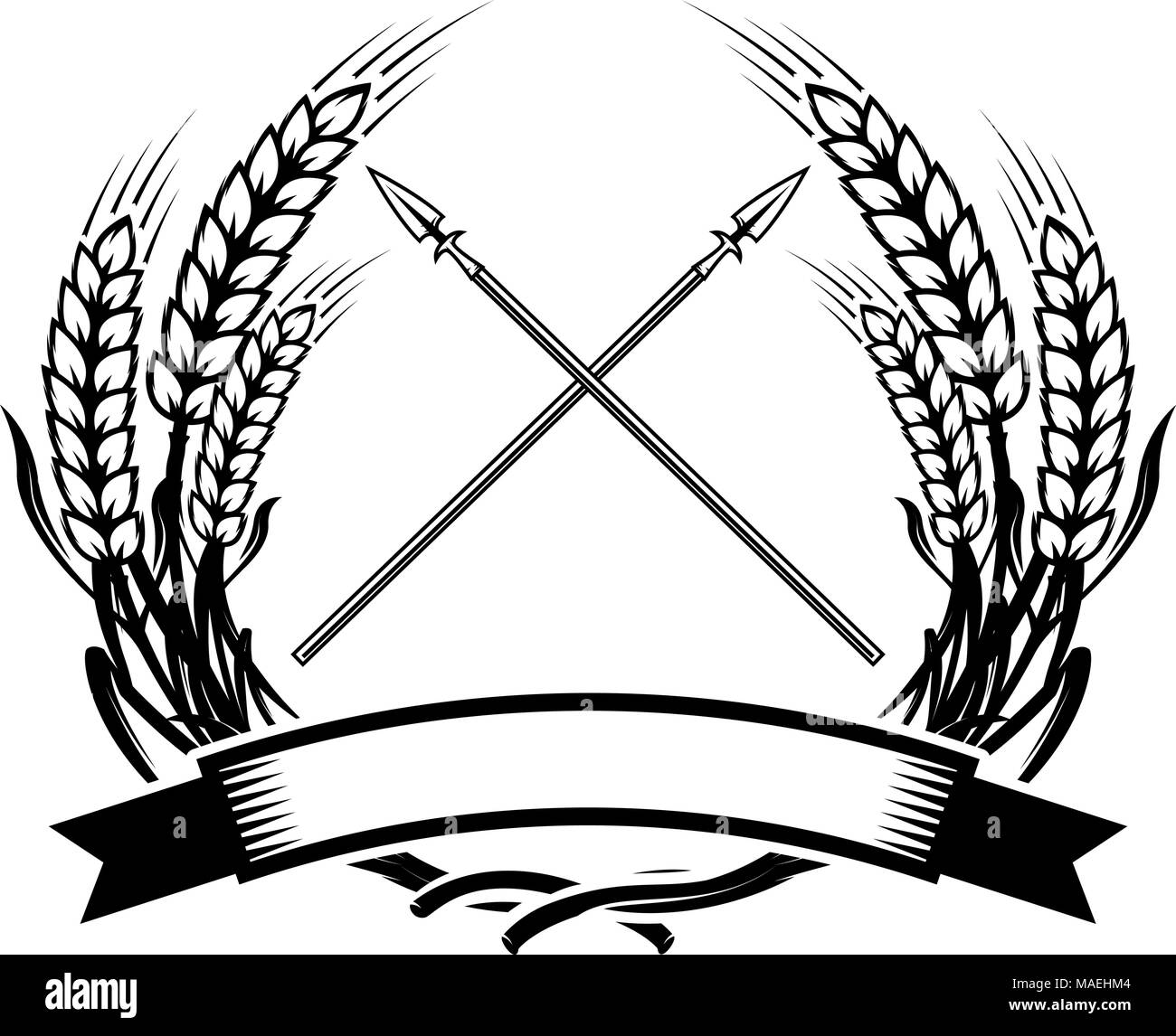 Emblem template with crossed lances. Design element for logo, label, emblem, sign. Vector illustration Stock Vector